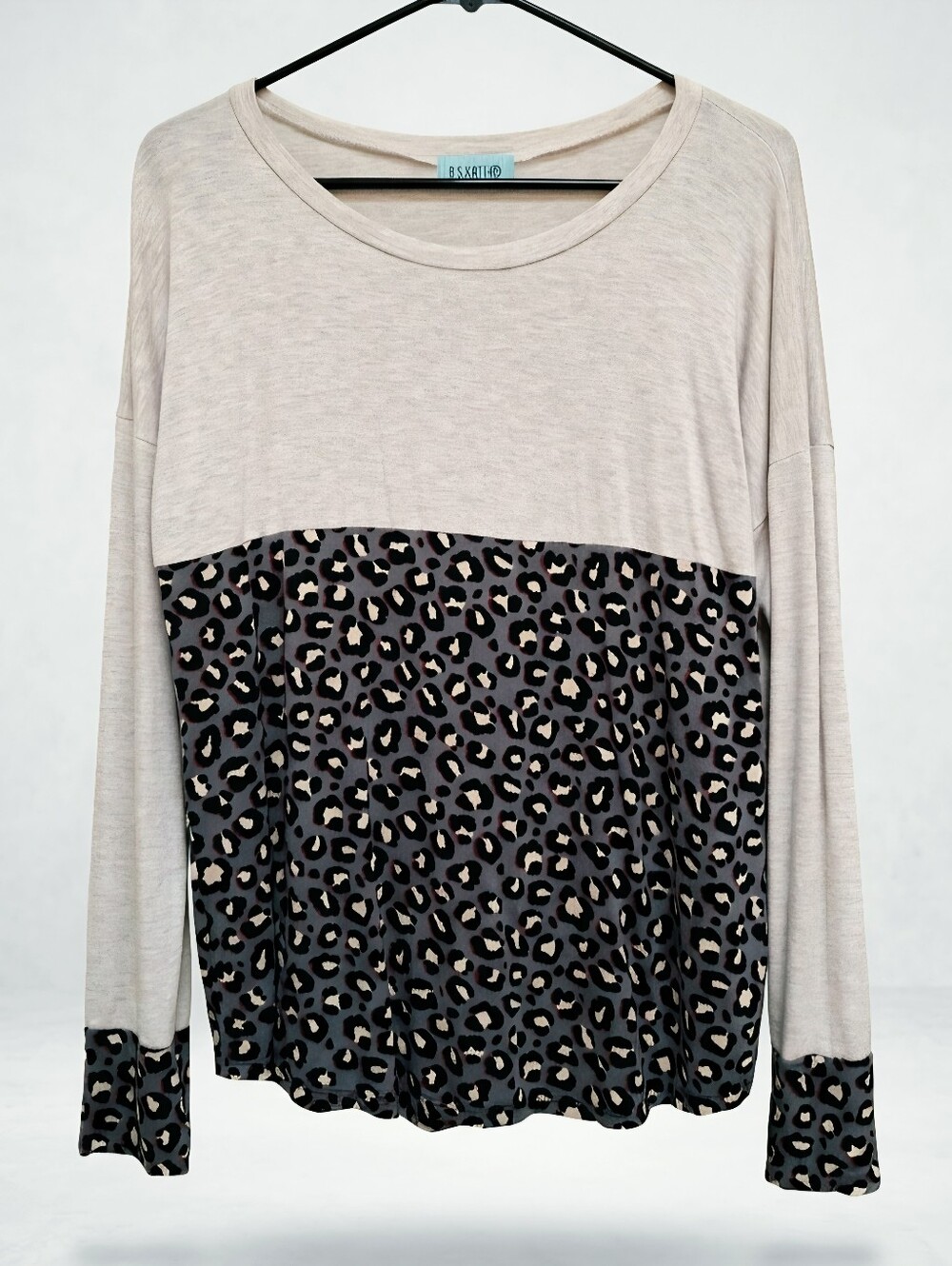 P.S. Kate Colorblock Leopard Print Long Sleeve Top Size S